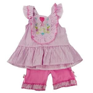 Comey Isle Baby Girl Pink Stripe Tank & Capri Set Ruffle Girlie Bow 12M